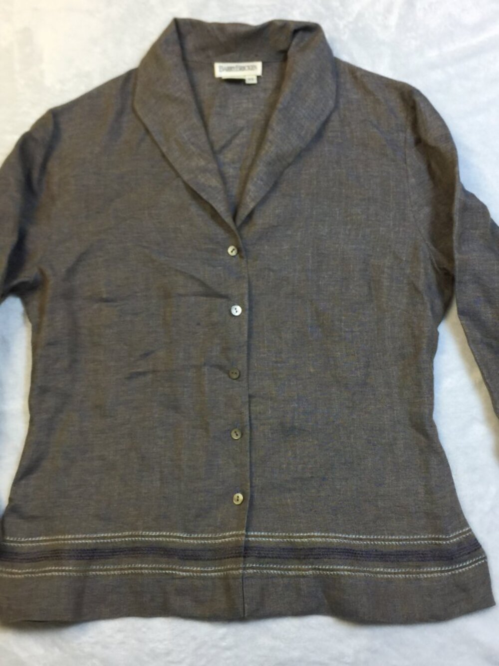 Vintage Barry Bricken Shirt Top XS Womans Gray 100% Linen 3/4 Sleeve Button Up